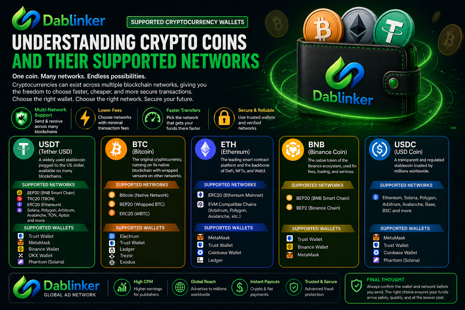 Supported Cryptocurrency Wallets And Coins On Dablinker Ads